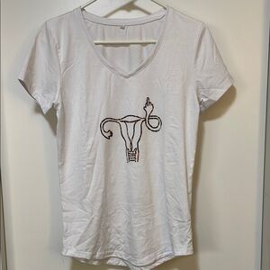 White Graphic V-Neck Women's Top